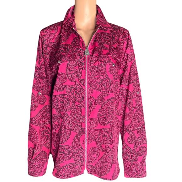 Michael Kors Floral Paisley zip up top in azalea women's size large nwot - Picture 1 of 4